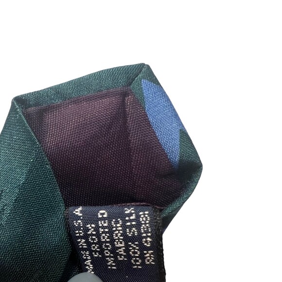 Polo Ralph Lauren USA Made Green Blue Geometric Print 100% Silk Tie - Picture 3 of 5